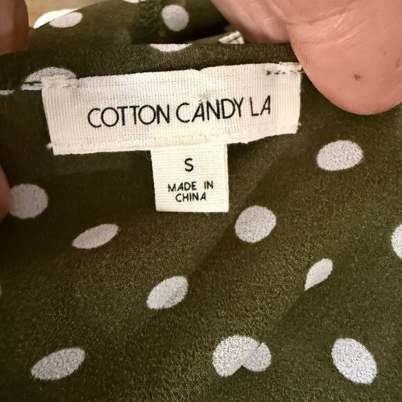 Polka Dot Olive Long-Sleeve Tie Front Crop Top By Cotton Candy LA - Womens S - Picture 5 of 6